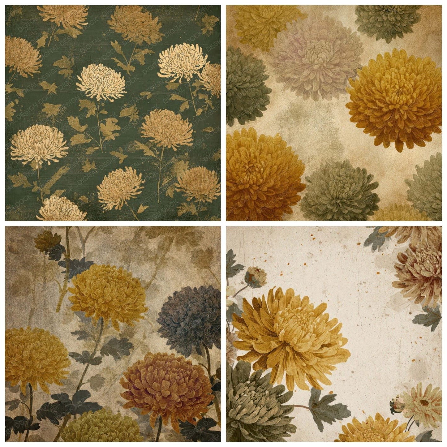 Vintage Chrysanthemum Overlay Digital Paper Pack (DDD008672)