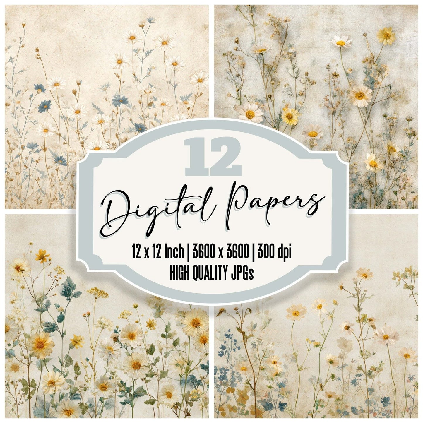 Vintage Daisy Overlay Digital Paper Pack (DDD008673)