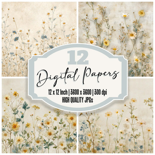Vintage Daisy Overlay Digital Paper Pack (DDD008673)