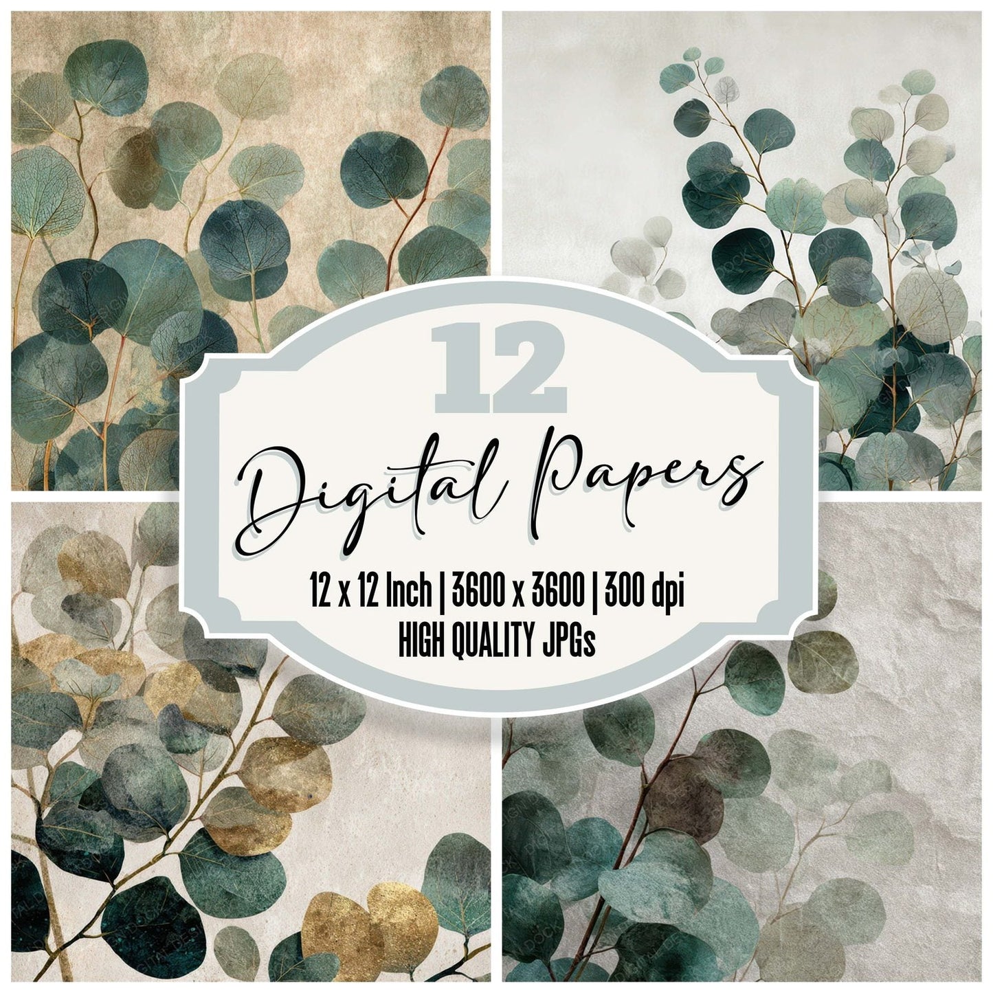 Vintage Eucalyptus Overlay Digital Paper Pack (DDD008674)