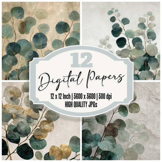 Vintage Eucalyptus Overlay Digital Paper Pack (DDD008674)