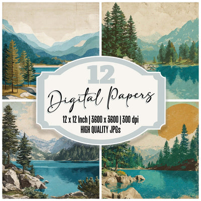 Vintage Lake Poster Digital Paper Pack (DDD008677)
