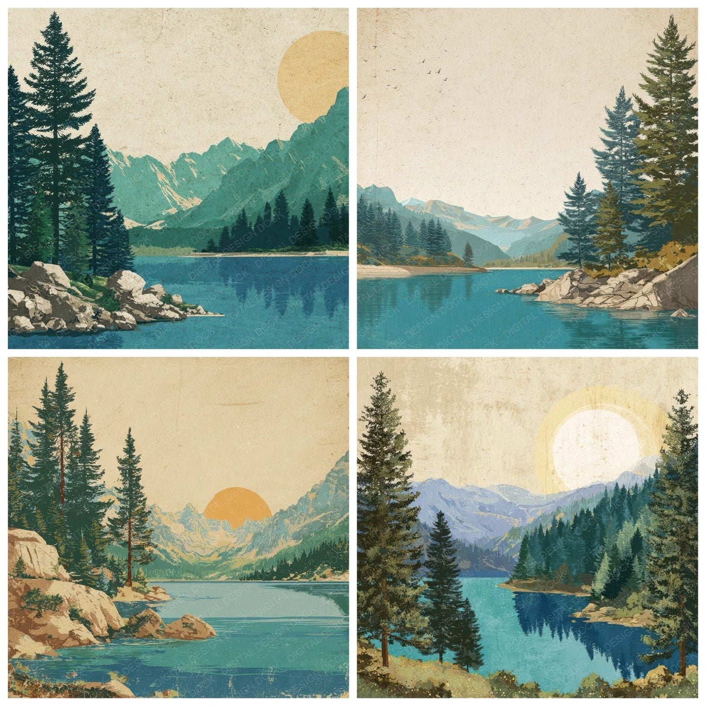 Vintage Lake Poster Digital Paper Pack (DDD008677)