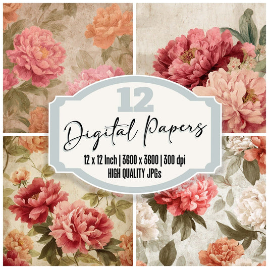 Vintage Peony Overlay Digital Paper Pack (DDD008679)
