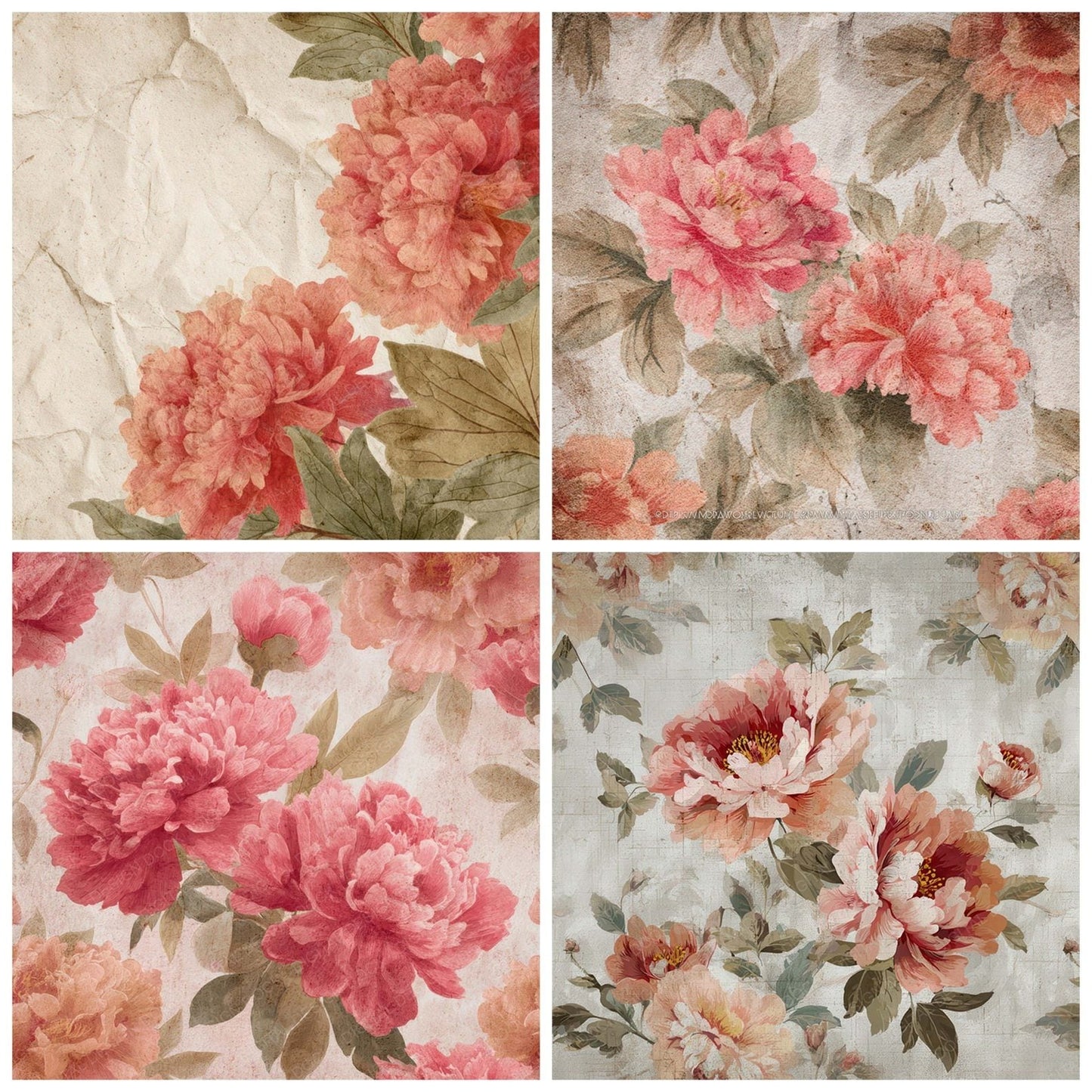 Vintage Peony Overlay Digital Paper Pack (DDD008679)