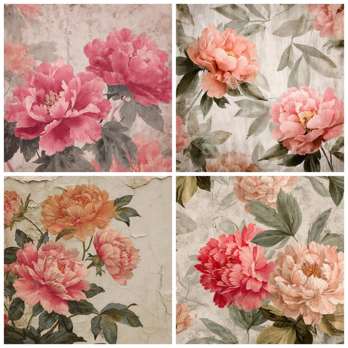 Vintage Peony Overlay Digital Paper Pack (DDD008679)