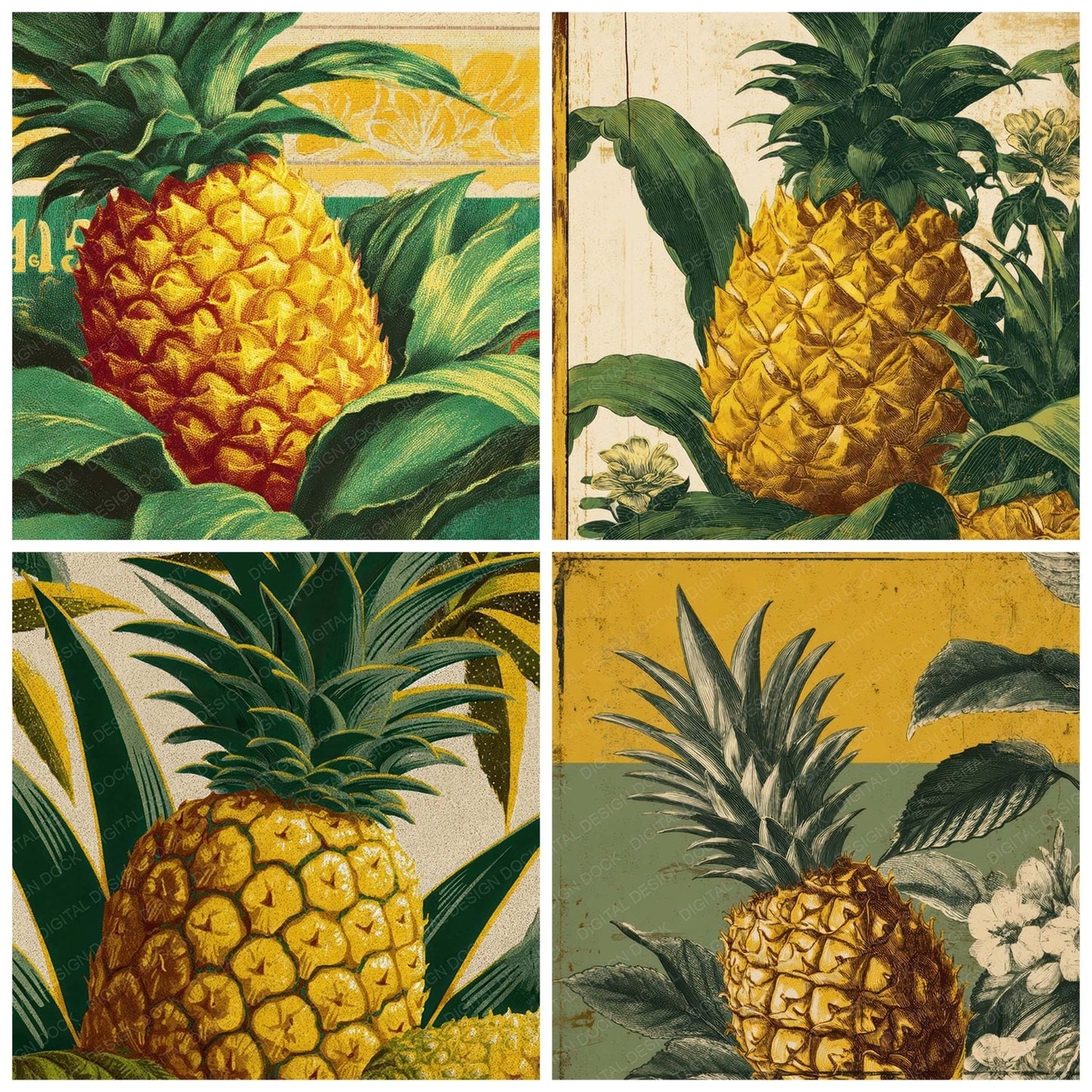 Vintage Pineapple Label Digital Paper Pack (DDD008680)