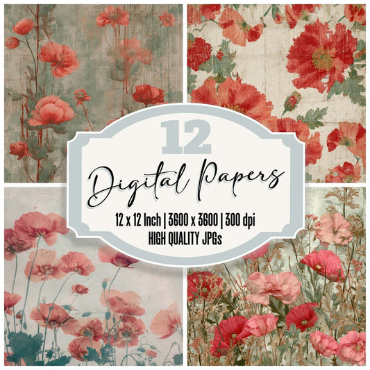 Vintage Poppy Overlay Digital Paper Pack (DDD008681)
