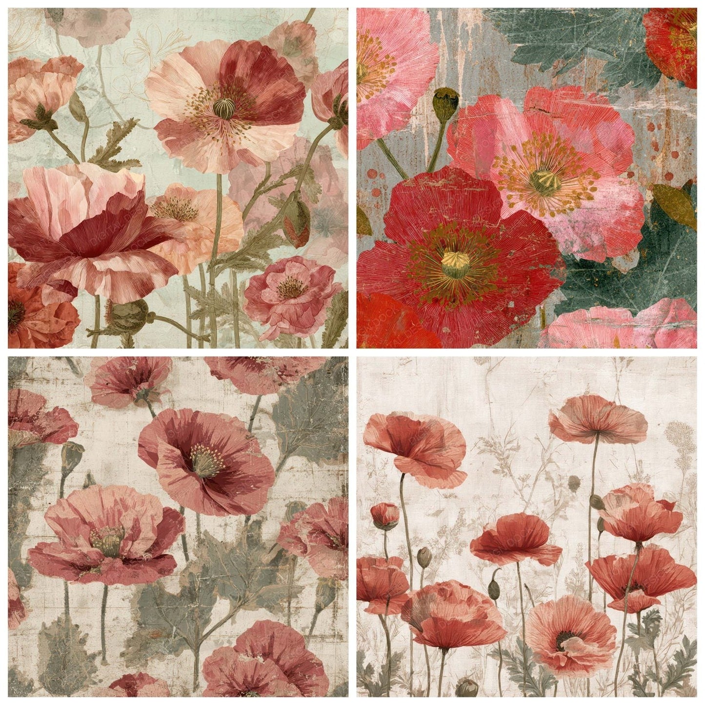 Vintage Poppy Overlay Digital Paper Pack (DDD008681)