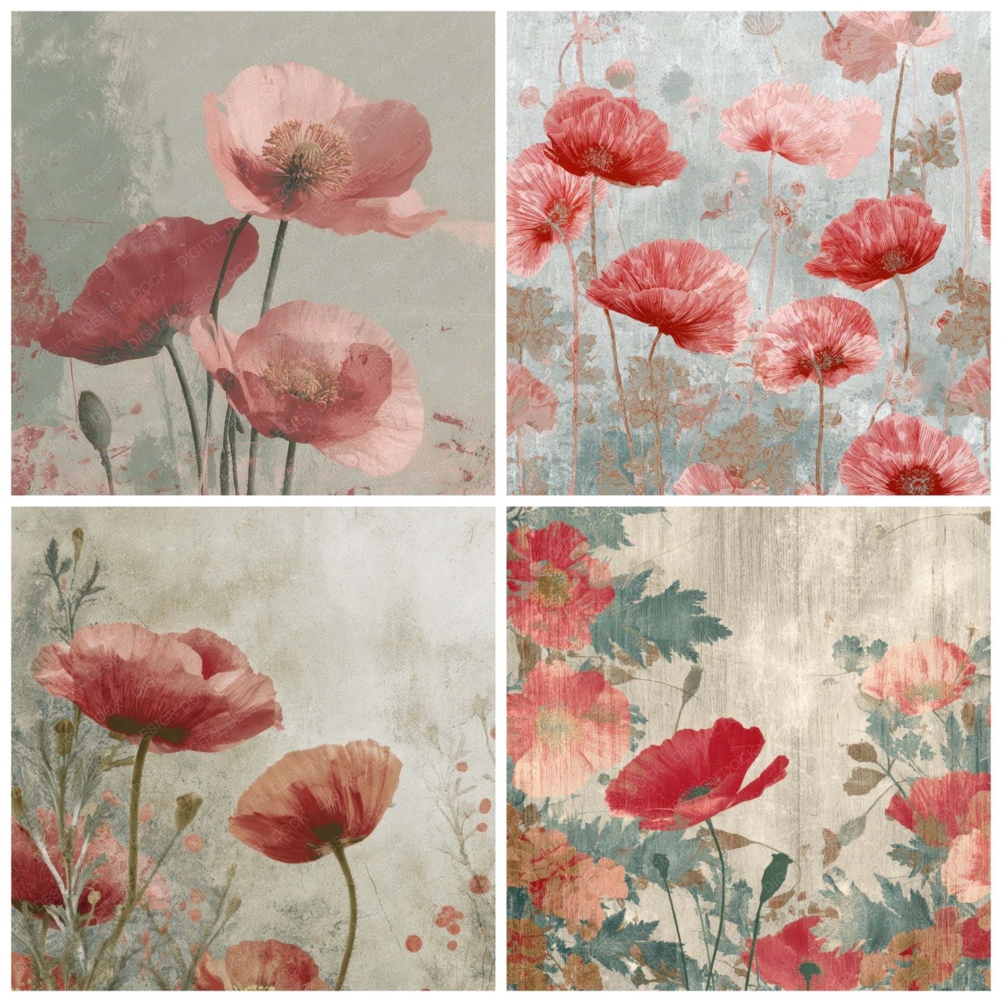 Vintage Poppy Overlay Digital Paper Pack (DDD008681)