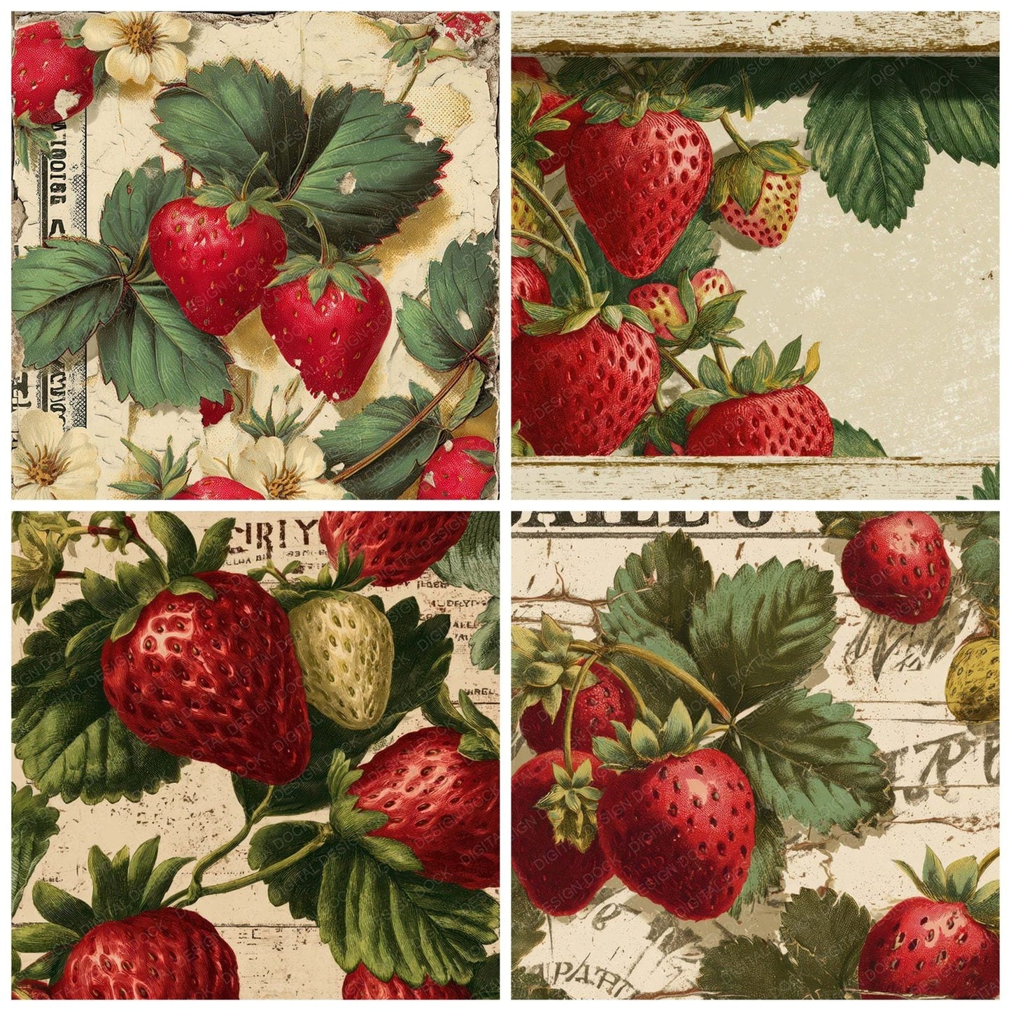 Vintage Strawberry Label Digital Paper Pack (DDD008683)