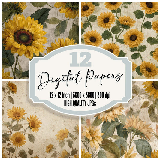 Vintage Sunflower Overlay Digital Paper Pack (DDD008684)
