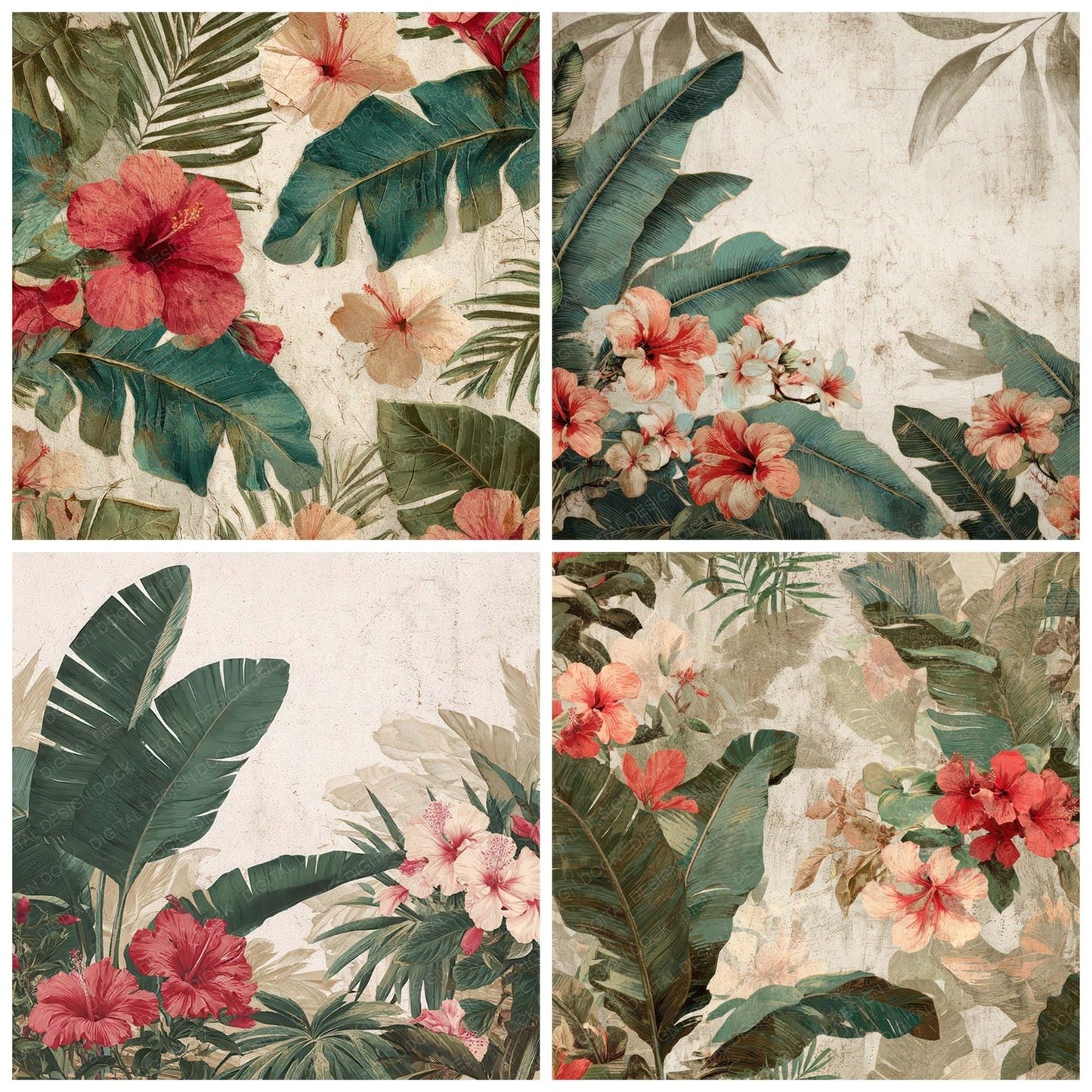 Vintage Tropical Banana Leaves Digital Paper Pack (DDD008685)