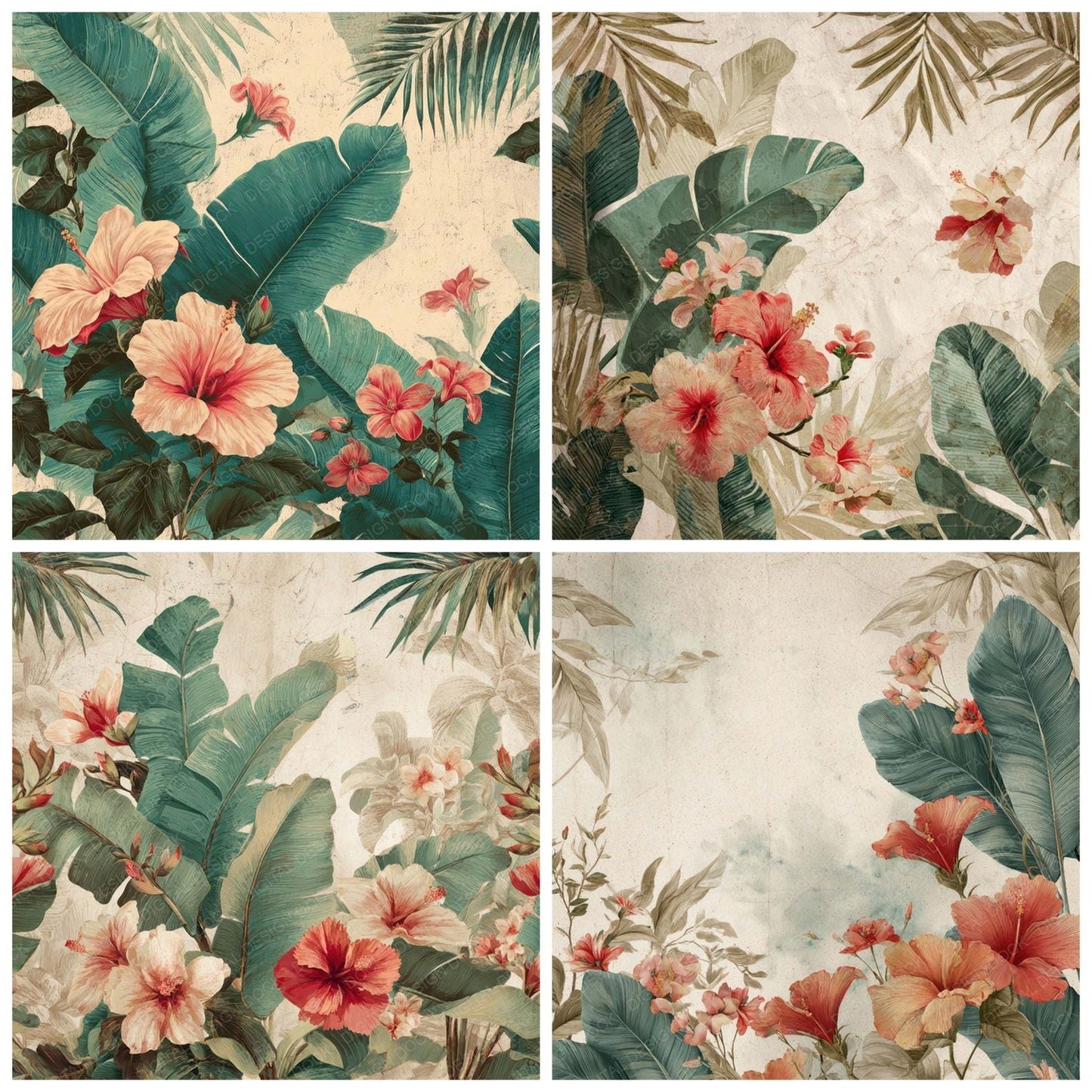 Vintage Tropical Banana Leaves Digital Paper Pack (DDD008685)