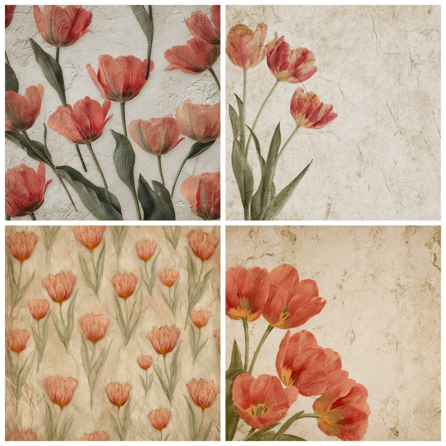 Vintage Tulip Overlay Digital Paper Pack (DDD008686)
