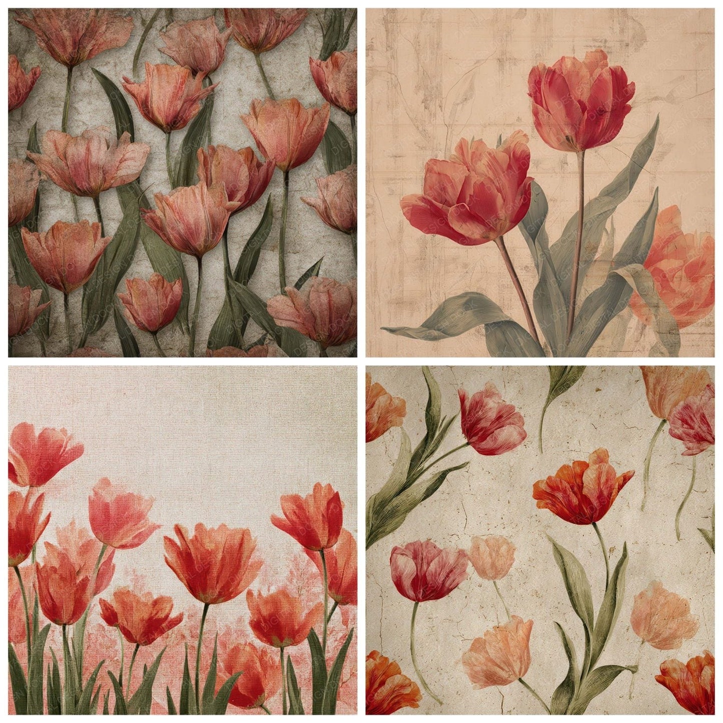 Vintage Tulip Overlay Digital Paper Pack (DDD008686)
