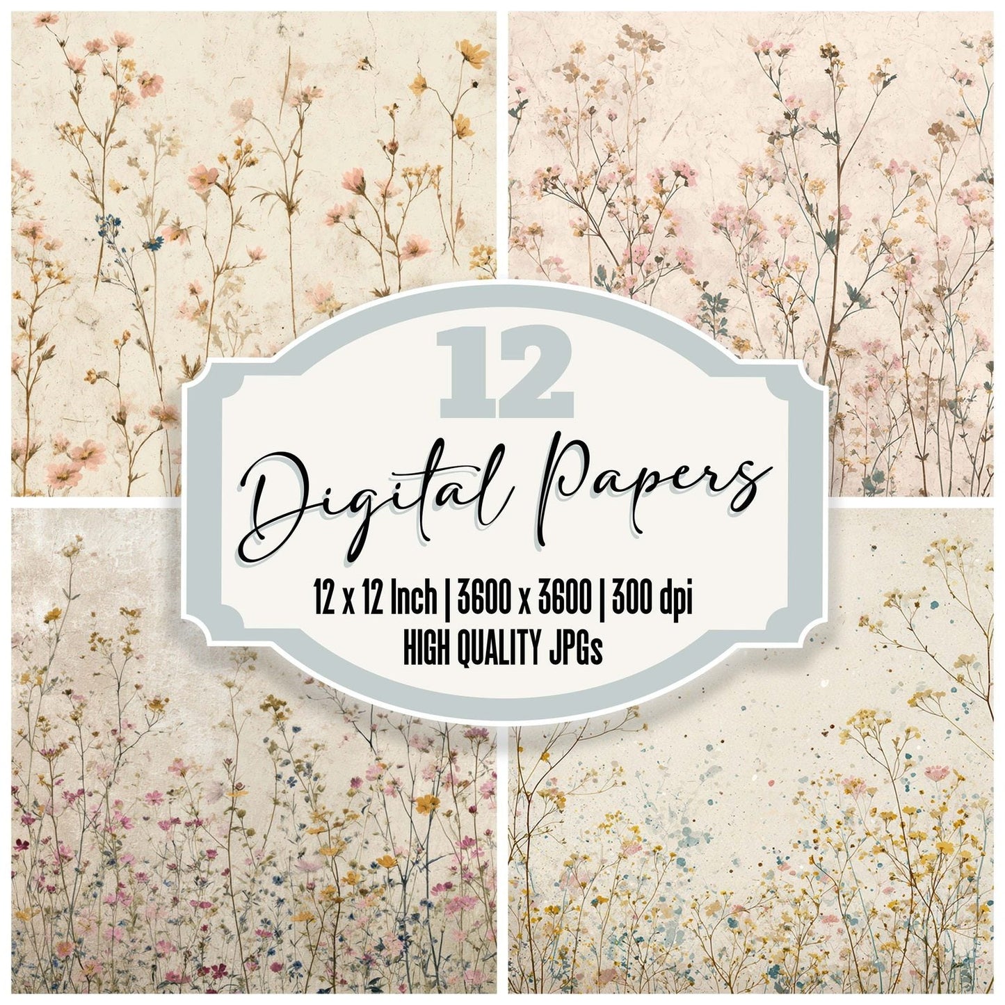Vintage Wildflower Overlay Digital Paper Pack (DDD008687)