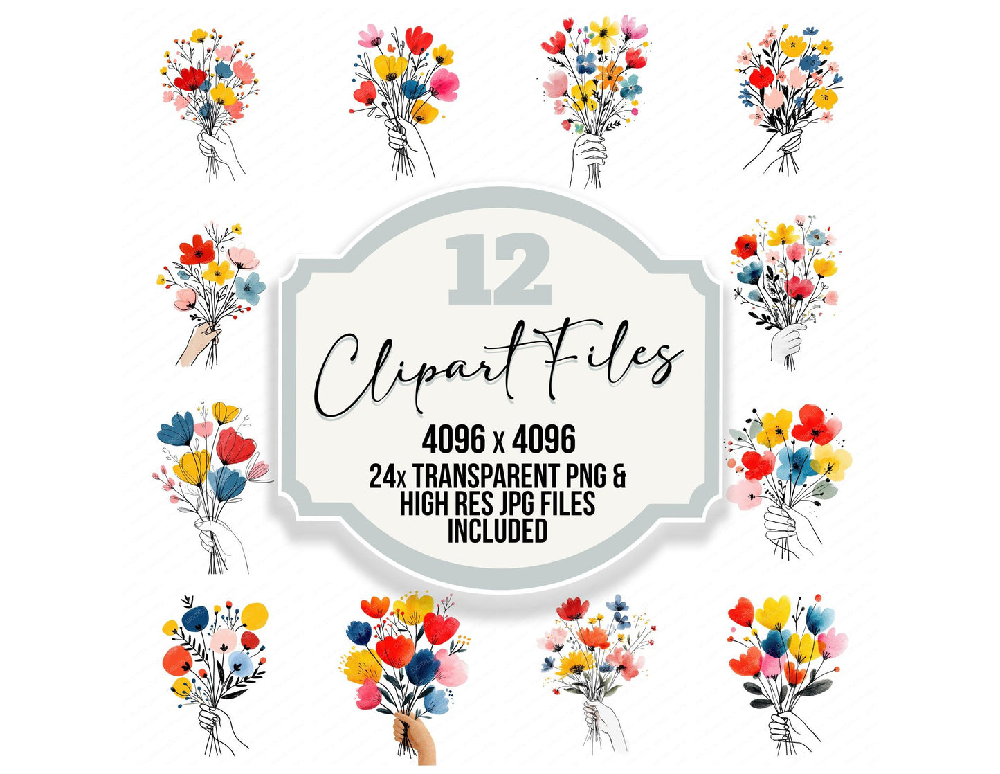 Hand Held Wildflower Bouquet Clipart Set (DDD008689)