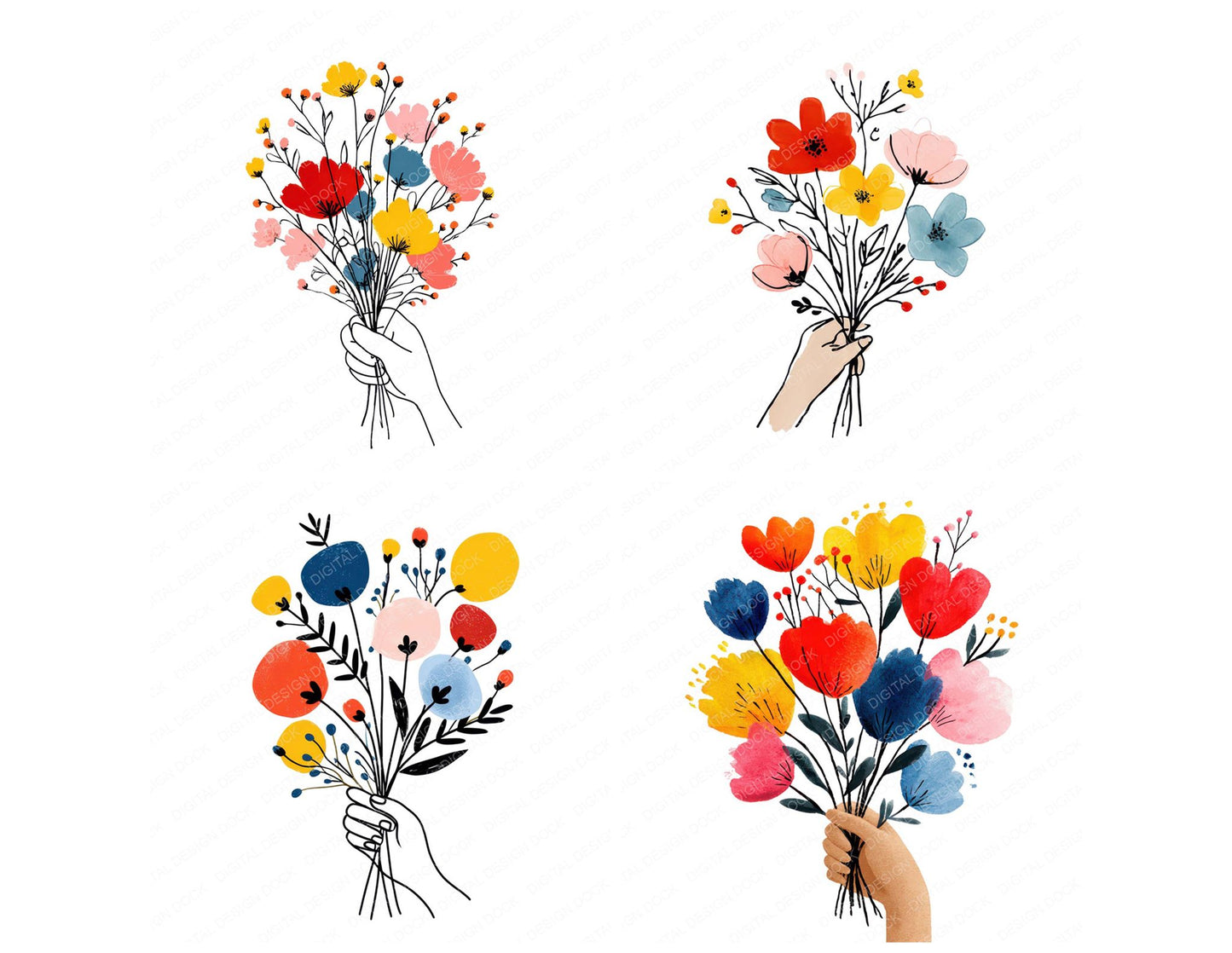 Hand Held Wildflower Bouquet Clipart Set (DDD008689)