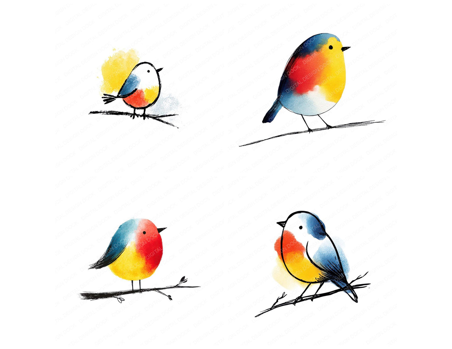 Little Bird Illustration Clipart Set (DDD008690)