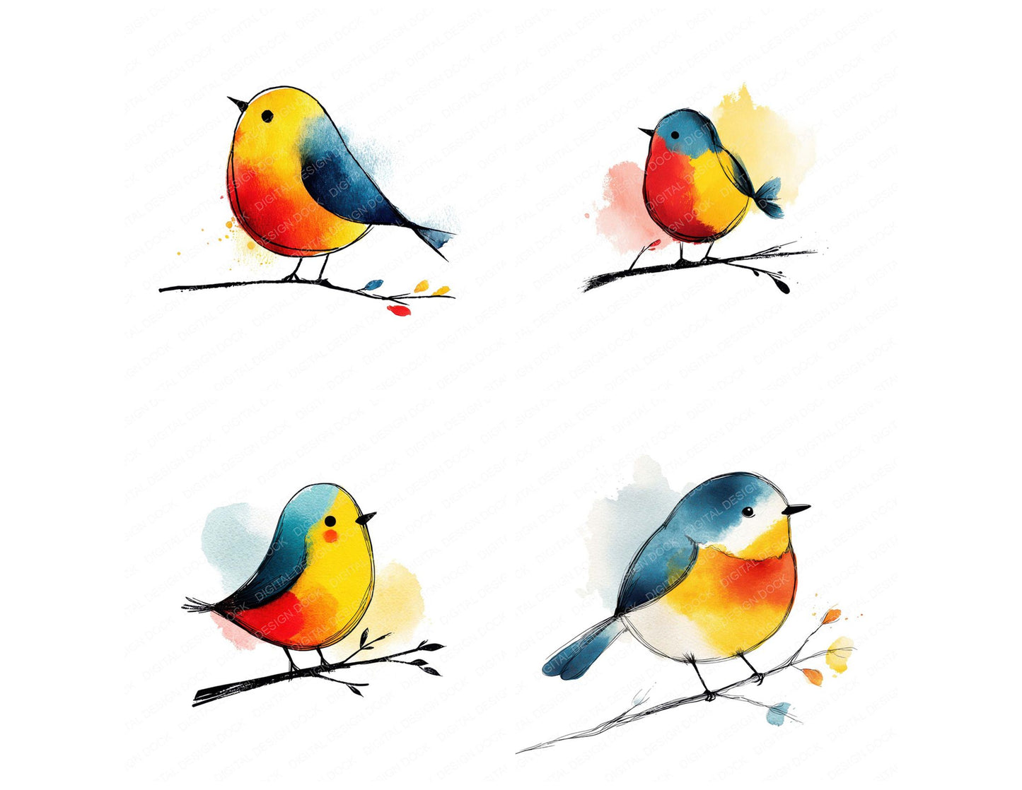 Little Bird Illustration Clipart Set (DDD008690)