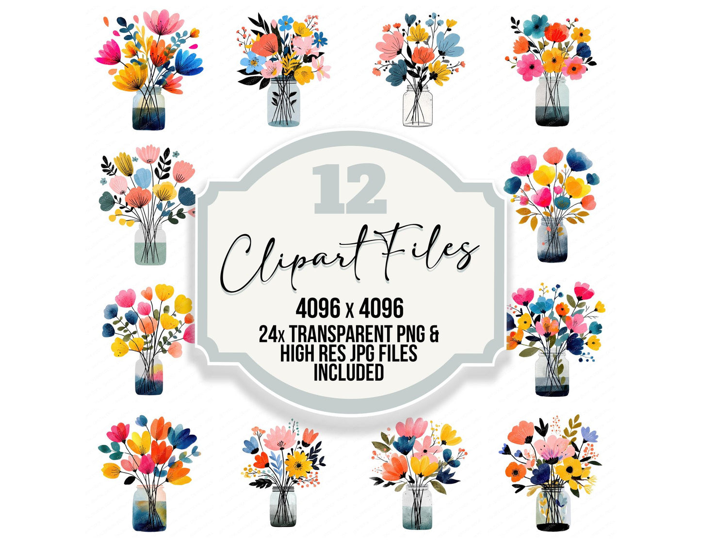 Minimal Jar Flower Bouquet Clipart Set (DDD008691)