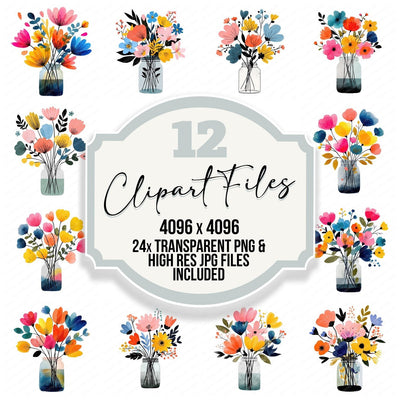 Minimal Jar Flower Bouquet Clipart Set (DDD008691)