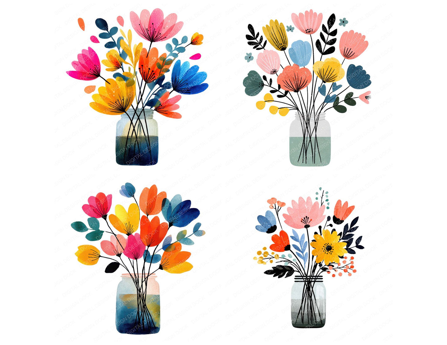 Minimal Jar Flower Bouquet Clipart Set (DDD008691)