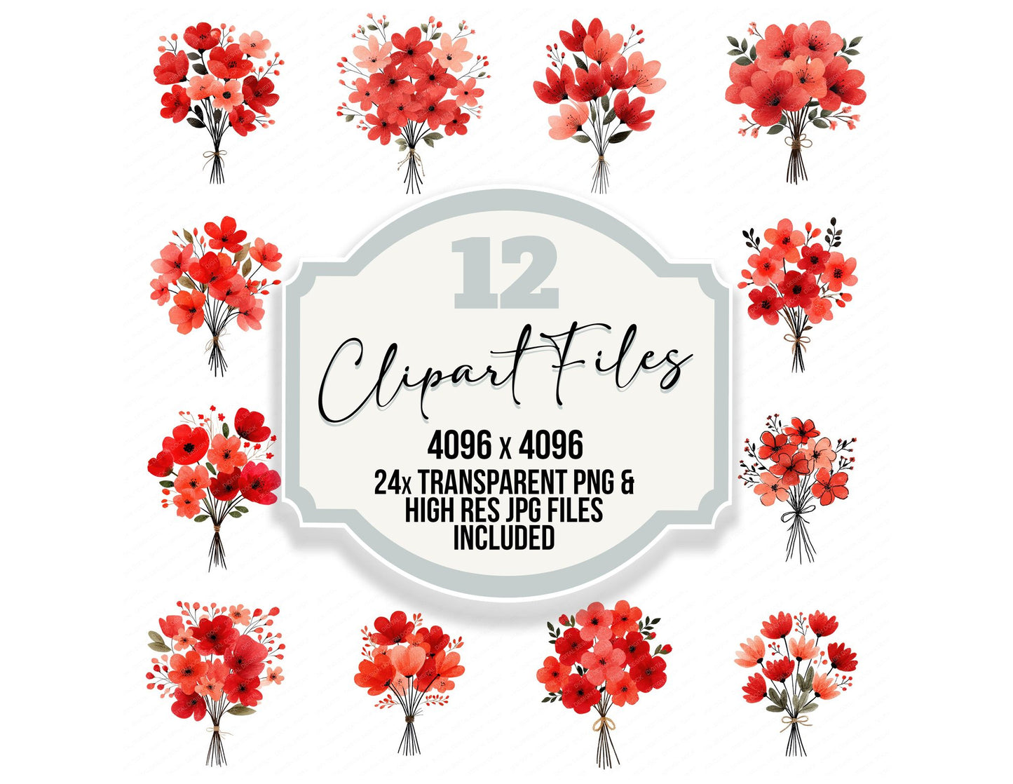 Minimal Red Flower Bouquet Clipart Set (DDD008692)
