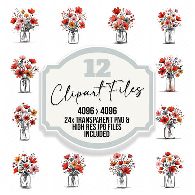 Minimal Rouge Wildflowers in Jar Clipart Set (DDD008693)