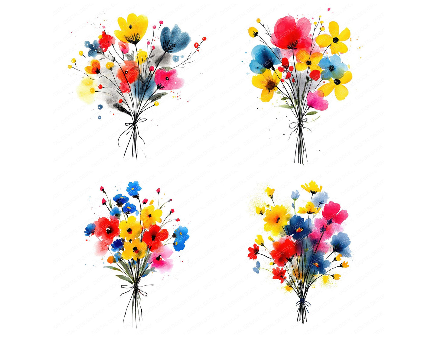 Minimal Wildflower Bouquet Clipart Set (DDD008694)