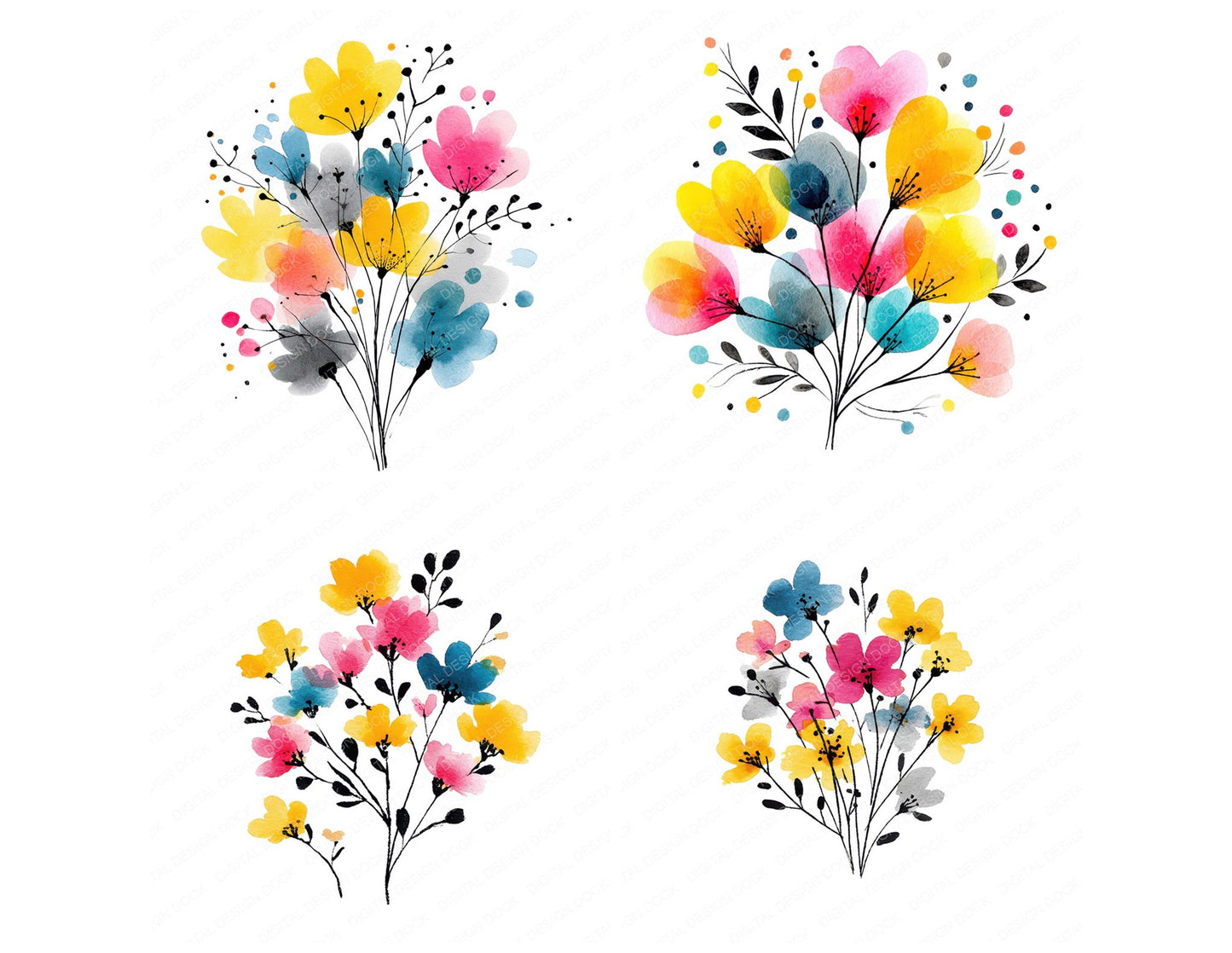 Minimal Wildflower Cluster Clipart Set (DDD008695)
