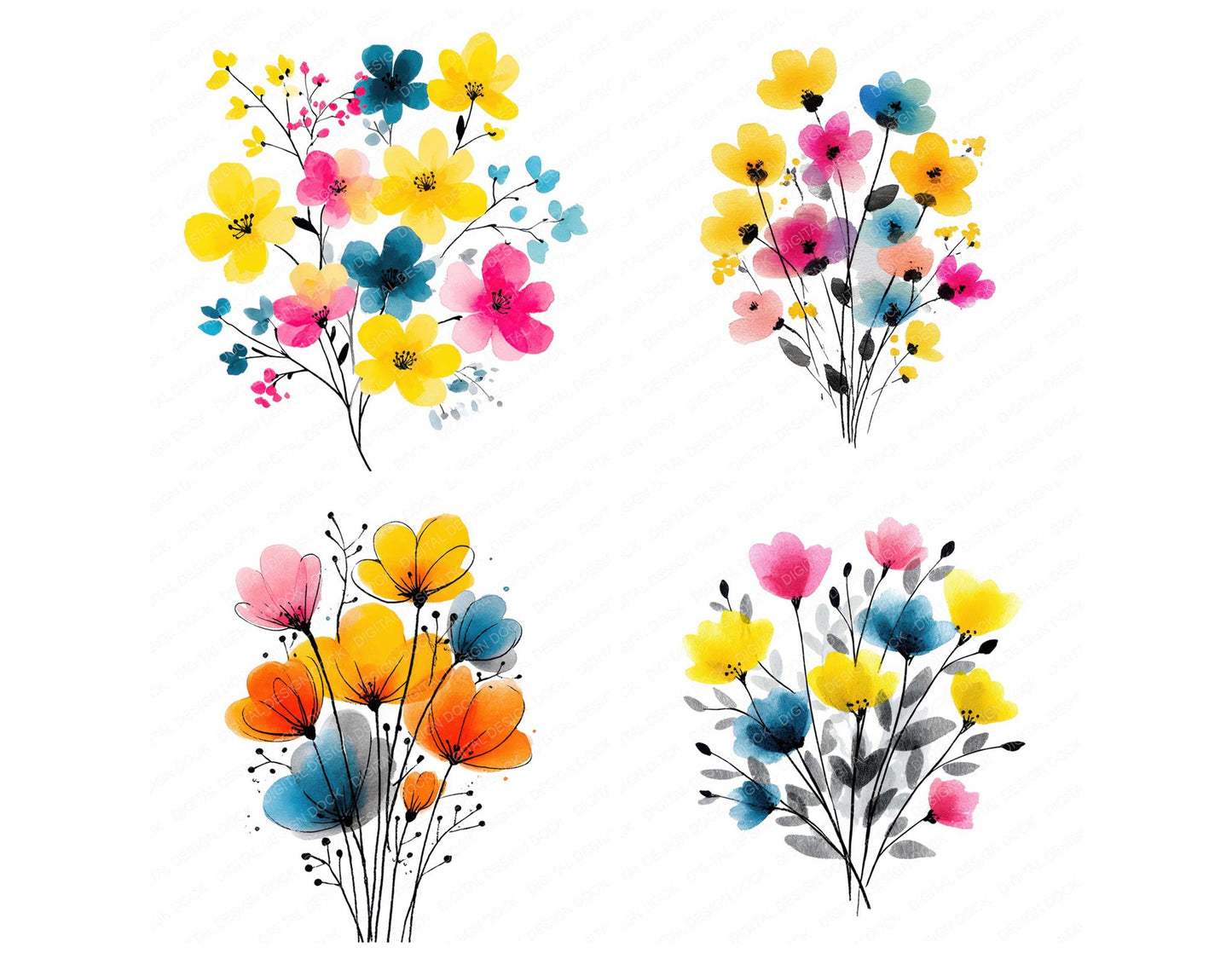 Minimal Wildflower Cluster Clipart Set (DDD008695)