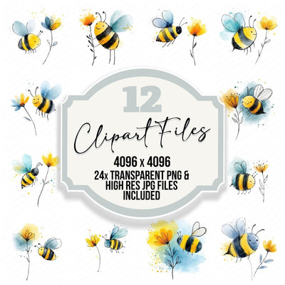Simple Minimal Bee Illustration Clipart Set (DDD008696)