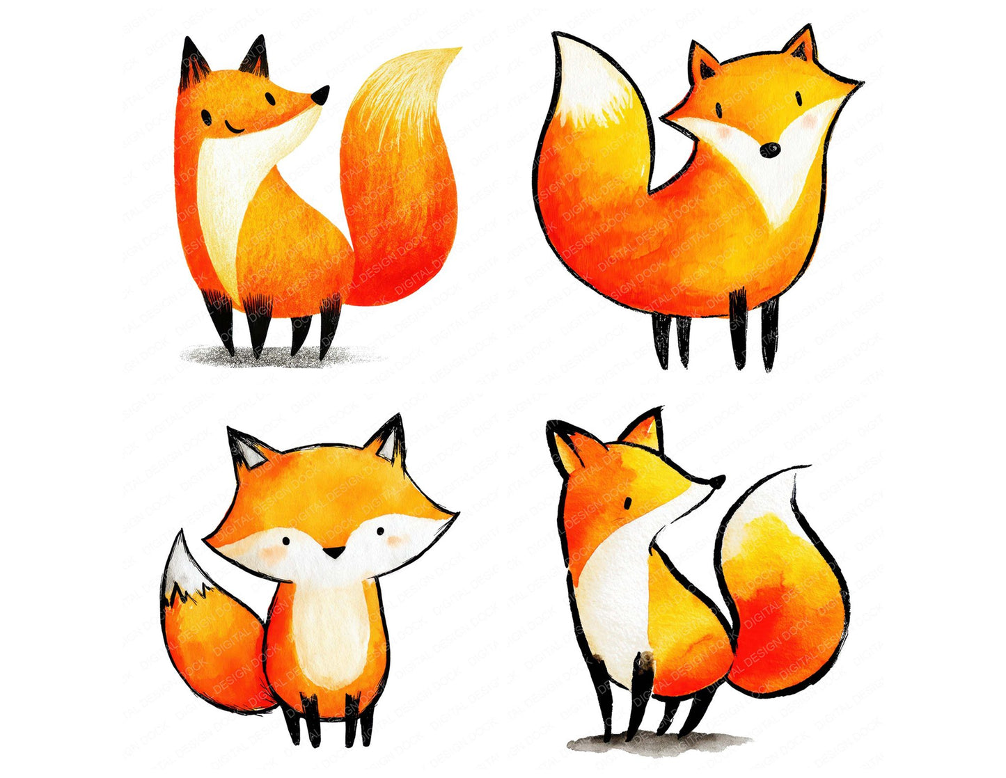 Simple Minimal Fox Illustration Clipart Set (DDD008699)