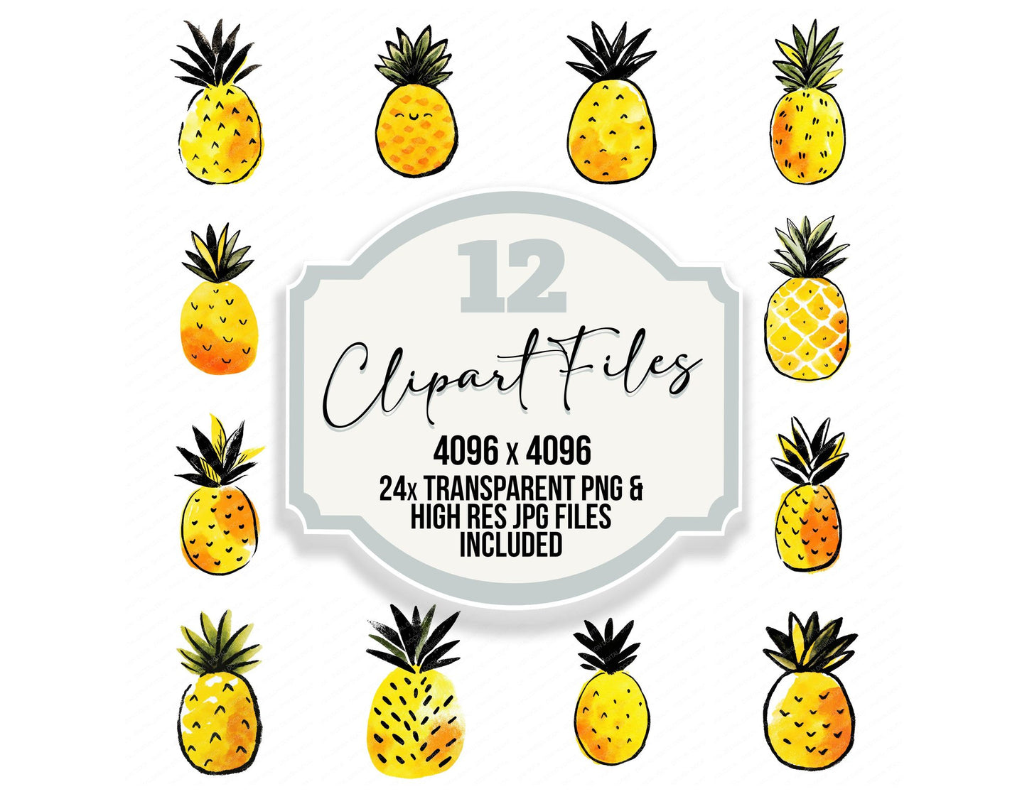 Simple Minimal Pineapple Illustration Clipart Set (DDD008701)