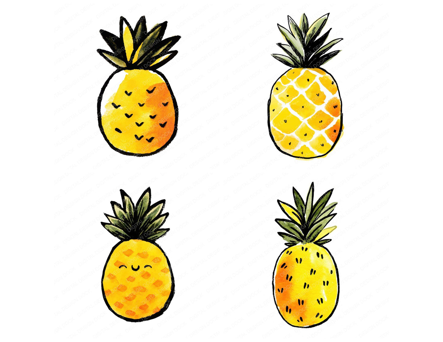Simple Minimal Pineapple Illustration Clipart Set (DDD008701)