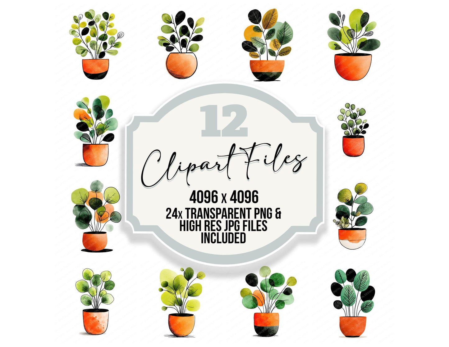 Simple Minimal Potted Plant Illustration Clipart Set (DDD008702)