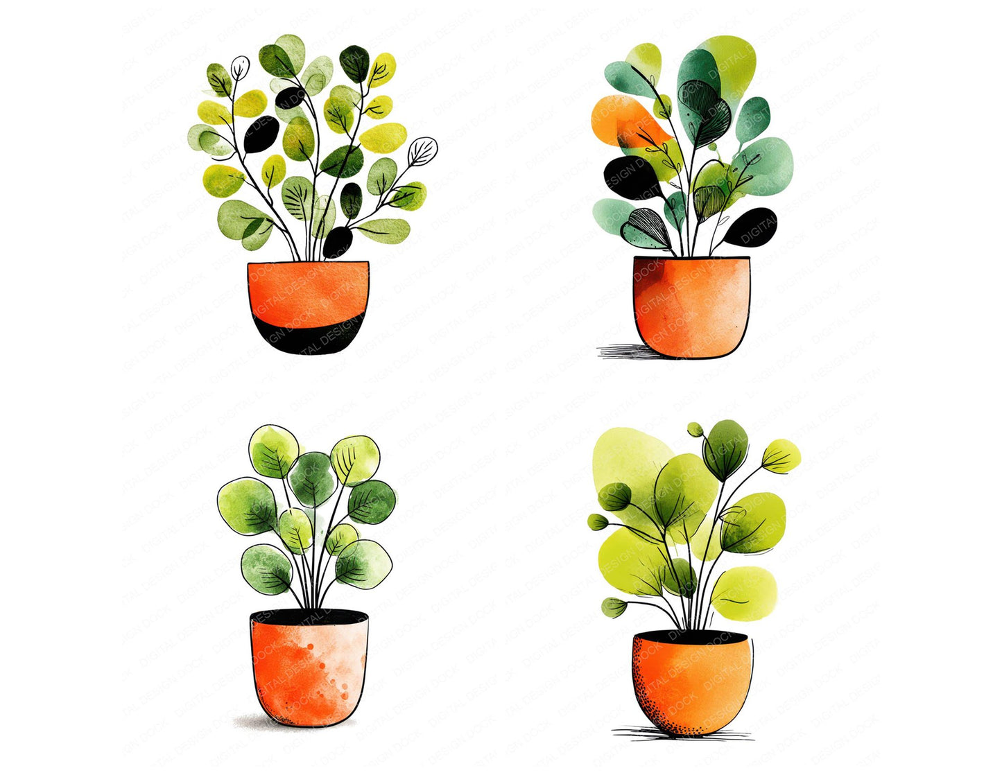 Simple Minimal Potted Plant Illustration Clipart Set (DDD008702)