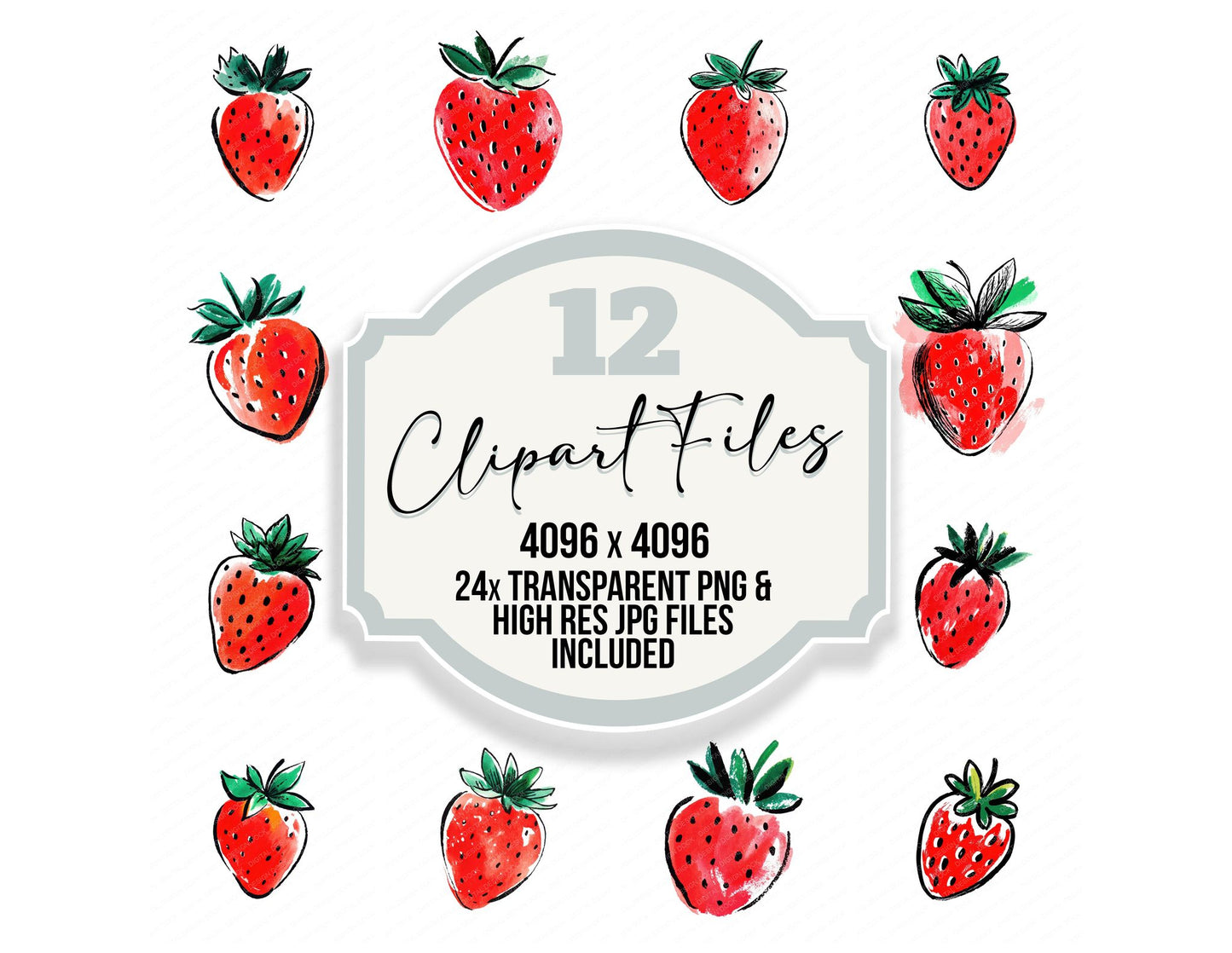 Simple Minimal Strawberry Illustration Clipart Set (DDD008703)