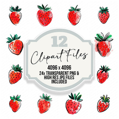 Simple Minimal Strawberry Illustration clipart set cover showing the designs and file details