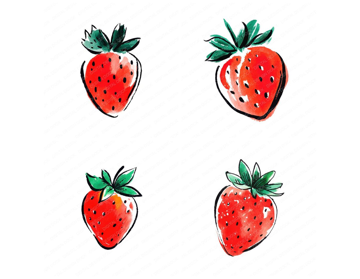Simple Minimal Strawberry Illustration Clipart Set (DDD008703)