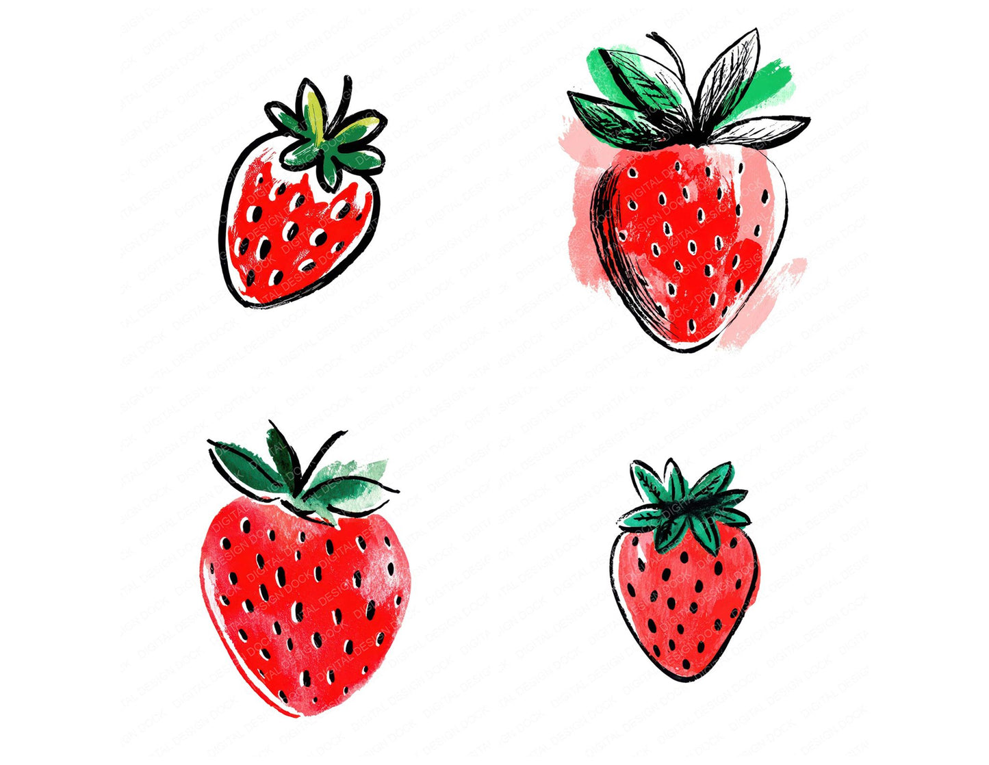Simple Minimal Strawberry Illustration Clipart Set (DDD008703)