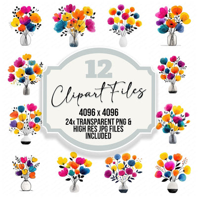 Vase Summer Flower Bouquet Clipart Set (DDD008704)