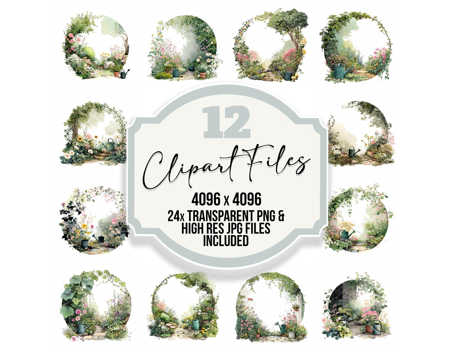 Watercolour Garden Circle Clipart Set (DDD008705)