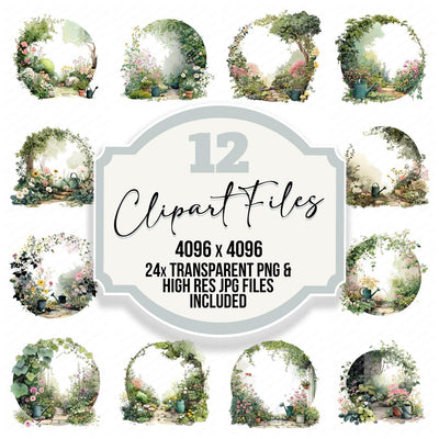 Watercolour Garden Circle Clipart Set (DDD008705)
