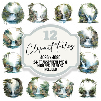 Watercolour Waterfall Circle Clipart Set (DDD008706)