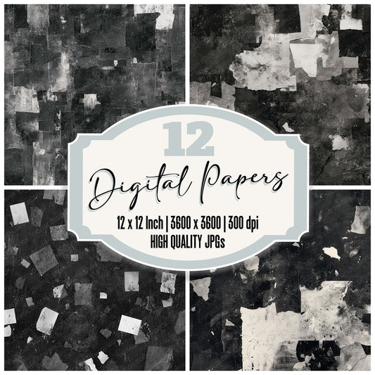 Black Collage Fragments Digital Paper Pack (DDD008708)