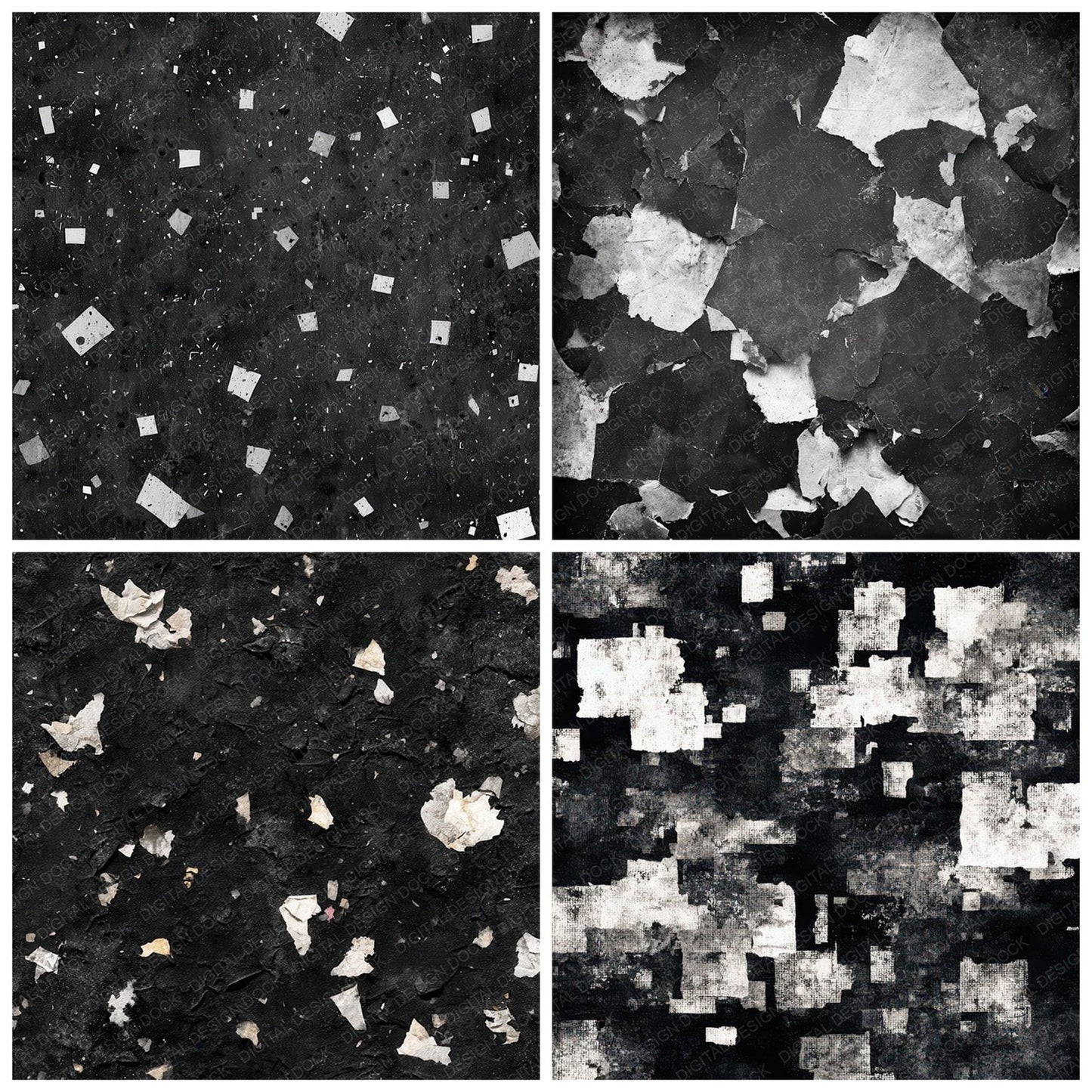 Black Collage Fragments Digital Paper Pack (DDD008708)