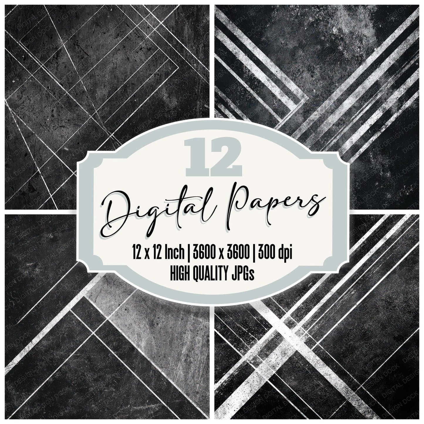 Black Geometry Grunge Digital Paper Pack (DDD008712)